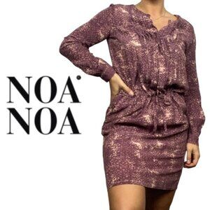 NOA NOA Abstract Ruffle Button Up TShirt Dress Purple Pink  Size 36